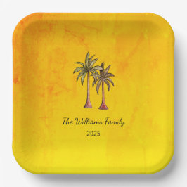 Tropische Zomer Palmbomen Zwembad Party Gold Papieren Bordje