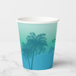Tropische Zomer Palmboom Aqua Blauwe Lucht Verjaar Papieren Bekers