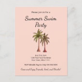 Tropische Zomer Pool Party Palm Trees Blush Pink Uitnodiging Briefkaart (Voorkant)