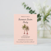 Tropische Zomer Pool Party Palm Trees Blush Pink Uitnodiging Briefkaart (Staand voorkant)