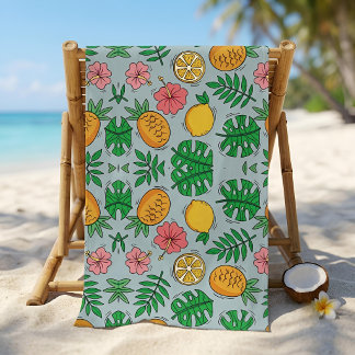 Tropische Zomer Retro Blauwe Citrus Citroen Ananas Strandlaken