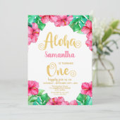 Tropische Zomer Roze Hibiscus 1e Verjaardag Kaart (Staand voorkant)