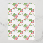 Tropische Zomer Roze Kerst Flamingo Palm Tree Folie Feestdagenkaart (Achterkant)