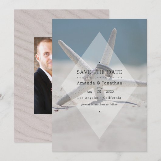 Tropische zomer strand bruiloft foto save the date (Voorkant / Achterkant)