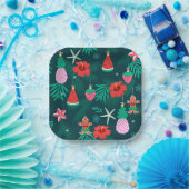 Tropische zomer strand kerstvakantie nieuwjaar papieren bordje (Feest)