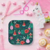 Tropische zomer strand kerstvakantie nieuwjaar papieren bordje (Feest)