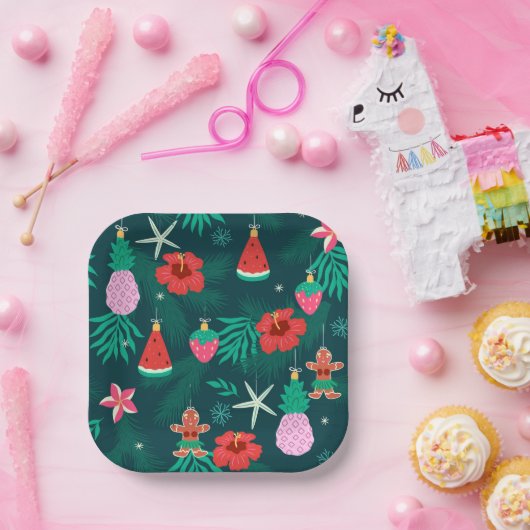 Tropische zomer strand kerstvakantie nieuwjaar papieren bordje (Feest)