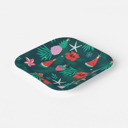 Tropische zomer strand kerstvakantie nieuwjaar papieren bordje (Gebogen)