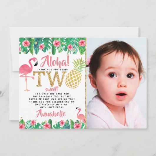 Tropische zomer strand Luau Girl Foto 2e verjaarda Bedankkaart (Voorkant)