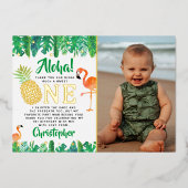 Tropische zomer strand Luau jongens 1e verjaardag Folie Uitnodiging (Voorkant)