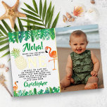 Tropische zomer strand Luau jongens 1e verjaardag  Folie Uitnodiging<br><div class="desc">Zeg dank u in stijl met deze lieve en zeer trendy echte folie geperst 1e verjaardagsfoto bedankjes. Dit ontwerp is gemakkelijk te personaliseren met uw eigen speciale foto en bewoording en uw gasten zullen blij zijn wanneer ze deze fantastische dank ontvangen.</div>