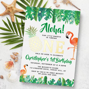 Tropische zomer strand luau jongens 1e verjaardag  folie uitnodiging