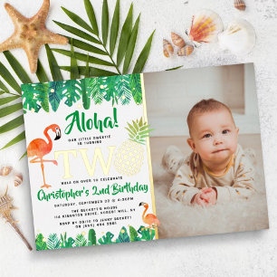 Tropische zomer strand luau jongens 2de verjaardag folie uitnodiging