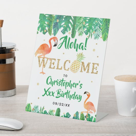 Tropische zomer strand Luau jongens verjaardag Reclamebord Met Voetstuk (Insitu)