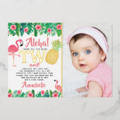 Tropische Zomer Strand Luau Meisje 2e Verjaardag F Folie Uitnodiging (Voorkant)