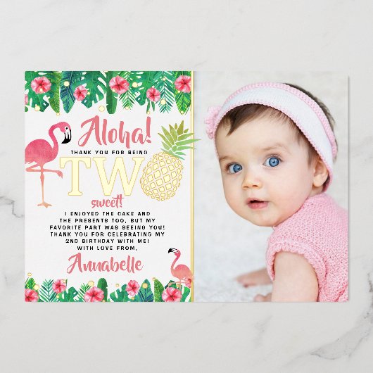 Tropische Zomer Strand Luau Meisje 2e Verjaardag F Folie Uitnodiging (Voorkant)