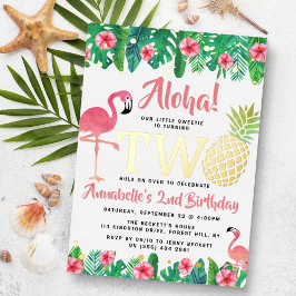 Tropische Zomer Strand Luau Meisjes 2e Verjaardag Folie Uitnodiging