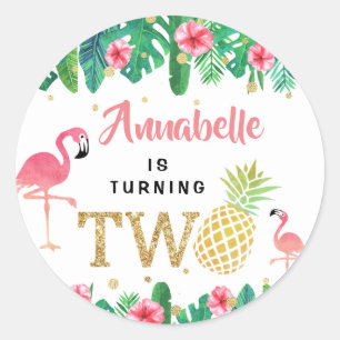 Tropische Zomer Strand Luau Meisjes 2e Verjaardag Ronde Sticker