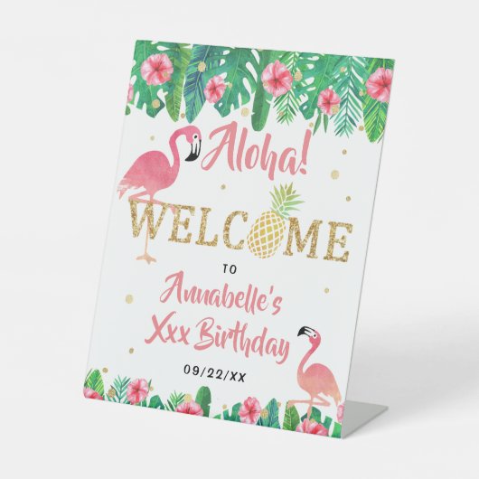 Tropische zomer strand Luau meisjes verjaardag Reclamebord Met Voetstuk (Voorkant)