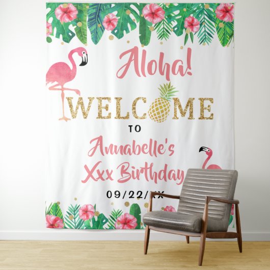 Tropische zomer strand Luau meisjes verjaardag Wandkleed (In situ)