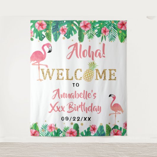 Tropische zomer strand Luau meisjes verjaardag Wandkleed (Voorkant)