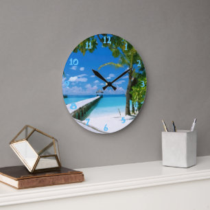 Tropische Zomer Strand Oceaan Aquarel Grote Klok