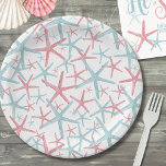 Tropische zomer strand partij papieren bordje<br><div class="desc">Een schattig en trendy waterverf strandpatroon, met een mix van boeiende roze en blauwgroen tinten die doen denken aan een strandhuisparadijs. Omarm de essentie van de zomer met dit op de kust geïnspireerde ontwerp, versierd met grillige zeeen sterren die een nautische charme uitstralen. Verhoog de sfeer verder door een groot...</div>