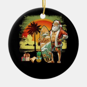 Tropische zomer surfen sinterklaas 6 pack kerst keramisch ornament
