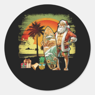 Tropische zomer surfen sinterklaas 6 pack kerst ronde sticker