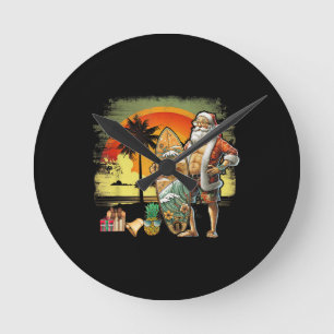 Tropische zomer surfende kerstman 6-pack Kerstmis Ronde Klok