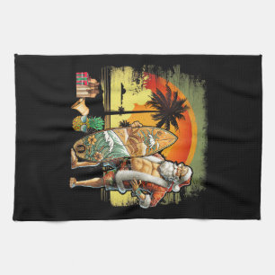 Tropische zomer surfende kerstman 6 Pack Kerstmis Theedoek