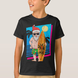 Tropische zomer surfende kerstman grappige kerstmi t-shirt
