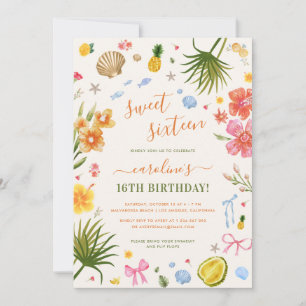 Tropische Zomer Sweet Sixteen 16e Verjaardagsfeest Kaart