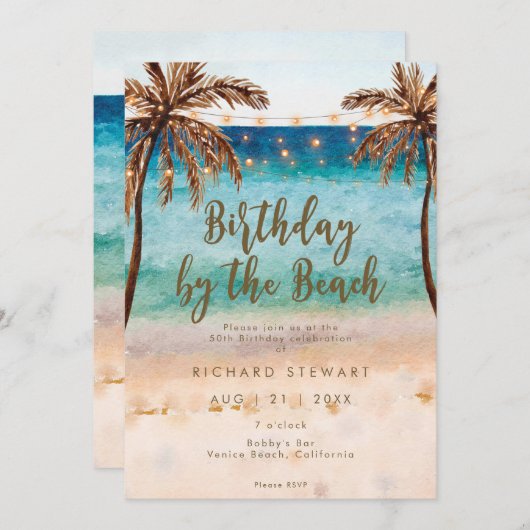 Tropische zomer verjaardag aan het strand kaart (Voorkant / Achterkant)