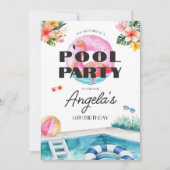 Tropische Zomer Verjaardag Pool Party Kaart (Voorkant)