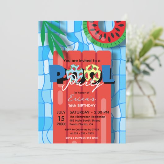 Tropische Zomer Verjaardag Viering Pool Party Kaart (Staand voorkant)