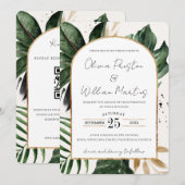 Tropische zomer verlaat QR-code RSVP bruiloft Kaart (Voorkant / Achterkant)