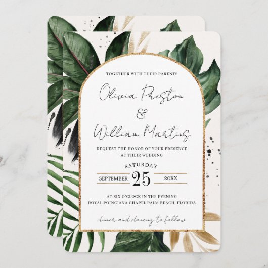 Tropische zomer verlaat QR-code RSVP bruiloft Kaart (Voorkant / Achterkant)