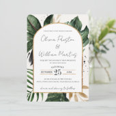 Tropische zomer verlaat QR-code RSVP bruiloft Kaart (Staand voorkant)