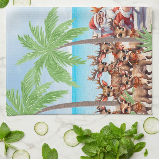 Tropische zomer vibes kerst in juli feest theedoek (Gevouwen)