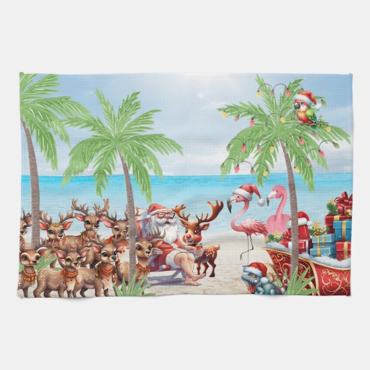 Tropische zomer vibes kerst in juli feest theedoek (Horizontaal)