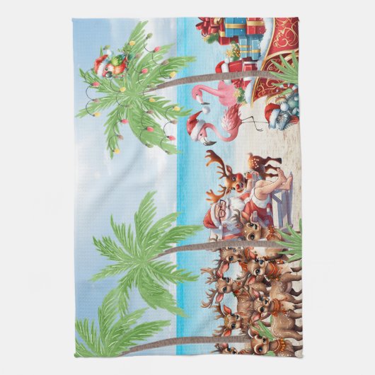 Tropische zomer vibes kerst in juli feest theedoek (Verticaal)