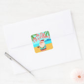Tropische Zomer Vrolijk Kerstfeest Strand Kerstman Vierkante Sticker (Envelop)