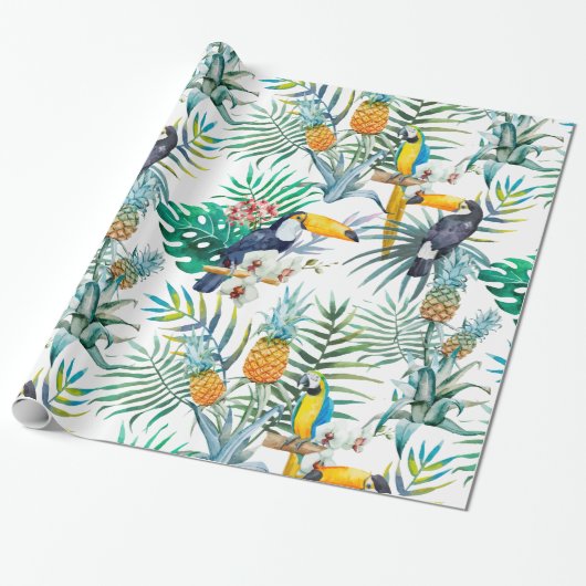 Tropische zomer waterverf van ananas Parrot Cadeaupapier (Uitgerold)