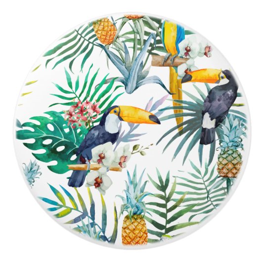 Tropische zomer waterverf van ananas Parrot Keramische Knop (Voorkant)