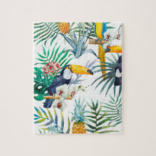 Tropische zomer waterverf van ananas Parrot Legpuzzel