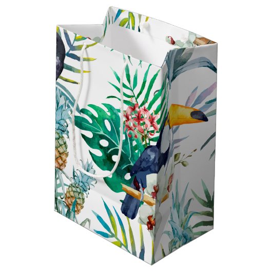 Tropische zomer waterverf van ananas Parrot Medium Cadeauzakje (Achterkant Gekanteld)