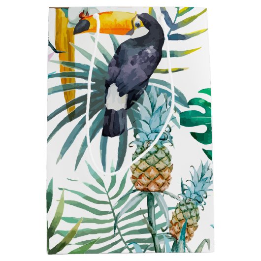 Tropische zomer waterverf van ananas Parrot Medium Cadeauzakje (Voorkant)
