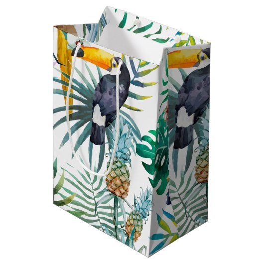 Tropische zomer waterverf van ananas Parrot Medium Cadeauzakje (Voorkant Gekanteld)