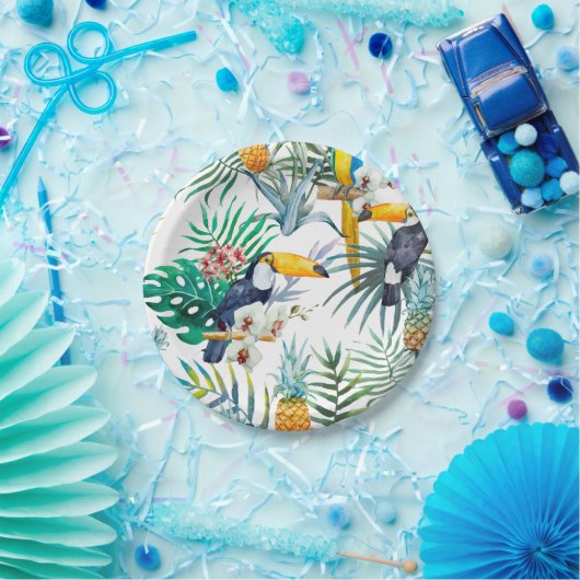 Tropische zomer waterverf van ananas Parrot Papieren Bordje (Feest)